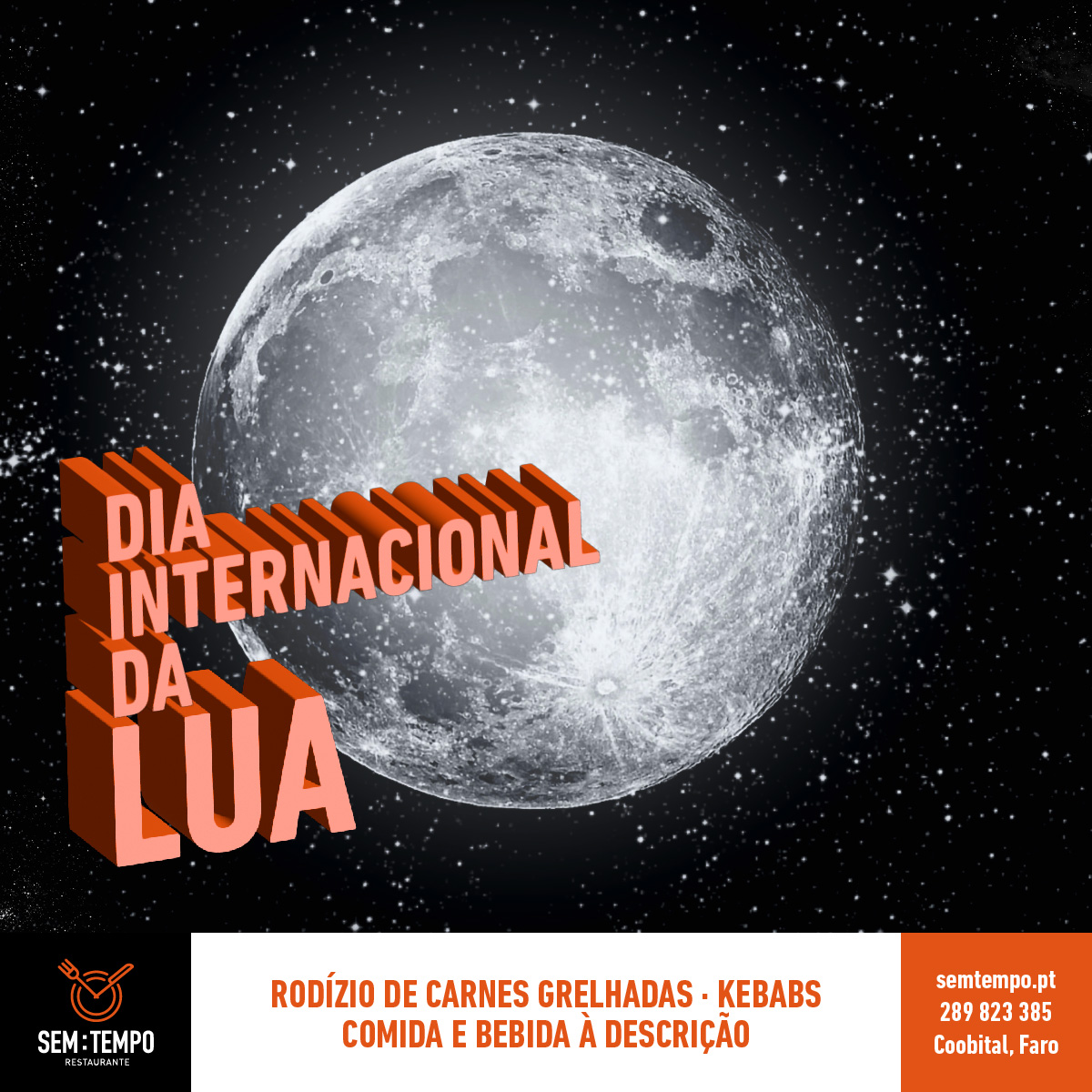 RestauranteSem's tweet photo. 🌙🍖 Em homenagem ao Dia Internacional da Lua, o Sem:Tempo convida todos os astronautas gastronómicos a desfrutar de uma refeição intergaláctica! Venha provar carnes suculentas que o vão levar às estrelas! 🚀🌟 https://t.co/G2gcnHzMzW