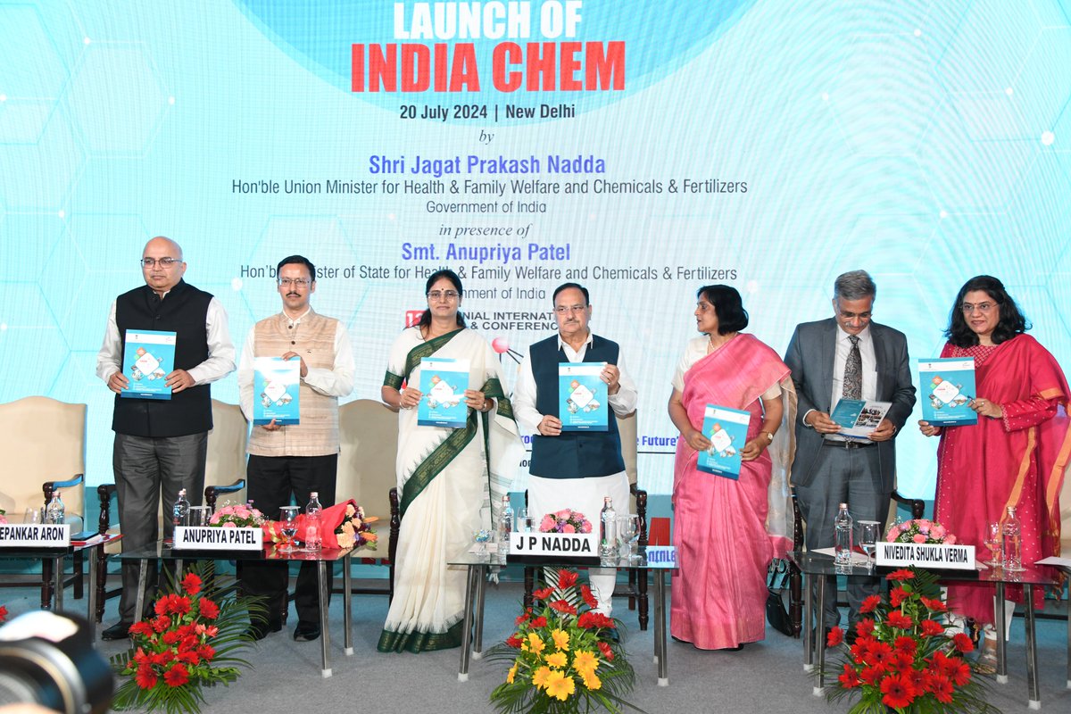 JPNadda's tweet photo. Launched the 13th Edition of Biennial International Expo and Conference India Chem 2024 in New Delhi today.

Our government has initiated various structural reforms to support industrial development, with a special emphasis on strengthening the chemical sector by giving it top priority.

This year theme, "Advantage Bharat: Indian Chemicals and Petrochemicals Paving the Future," aligns perfectly with Hon'ble PM Shri @narendramodi ji's vision of making India the 3rd largest economy in the world.

#IndiaChem2024