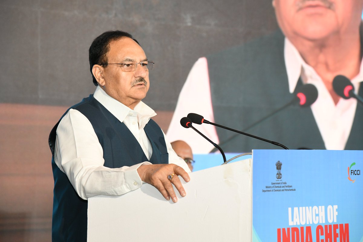 JPNadda's tweet photo. Launched the 13th Edition of Biennial International Expo and Conference India Chem 2024 in New Delhi today.

Our government has initiated various structural reforms to support industrial development, with a special emphasis on strengthening the chemical sector by giving it top priority.

This year theme, "Advantage Bharat: Indian Chemicals and Petrochemicals Paving the Future," aligns perfectly with Hon'ble PM Shri @narendramodi ji's vision of making India the 3rd largest economy in the world.

#IndiaChem2024