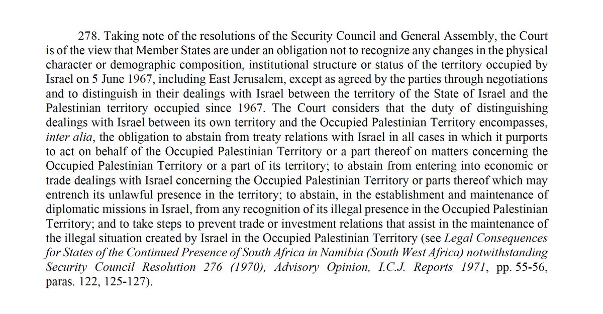 shanedarcy_'s tweet image. This is the key paragraph from the ICJ's Advisory Opinion which will shape economic, trade, investment and diplomatic relations between all States and Israel, given its "unlawful presence" in the Palestinian Territories.
