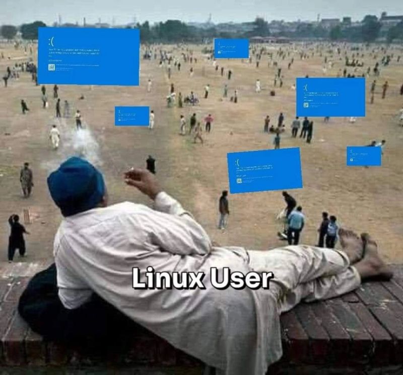 crawsec's tweet photo. Meanwhile Linux Users 😂😂
.
.
#crawsec #meme #windowscrash #globaloutage #microsoft #minlcrosoftissue #microsoftglobaloutage #cybersecurity #microsoftteams #serverdown #microsoftserver #memers #it #informationtechnology #lifeatcraa #CrowdStroke https://t.co/Uz6WCs7bCt