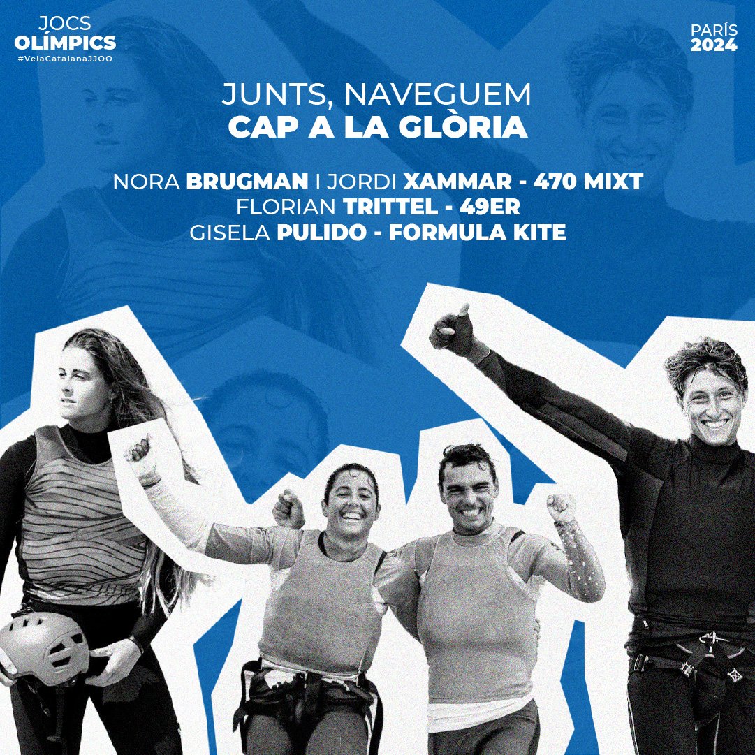 vela_cat's tweet photo. 🔜 Jocs @Olympics de París 2024! 

💪 @JordiXammar (@rcnbarcelona) i Nora Brugman (@VelaBlanes) - 470
💪 Florian Trittel (@cnelbalis) - 49er
💪 @giselapulido (@rcnbarcelona) - Kite

Junts, naveguem cap a la GLÒRIA!

#velacatalanaJJOO #Paris2024 #Olympics #Sailing https://t.co/9VAG3LYK9I