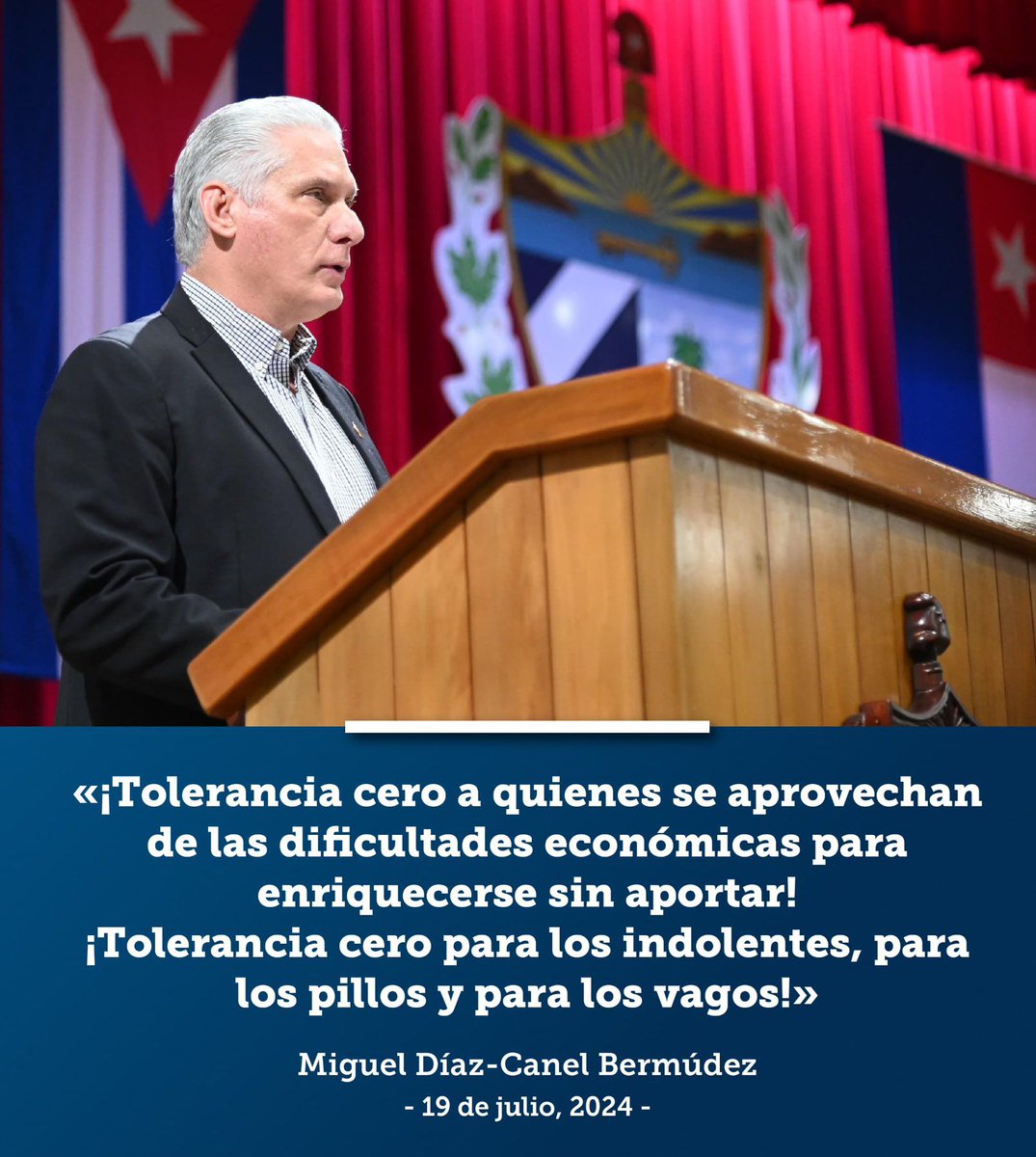 “¡Tolerancia cero a quienes se aprovechan de las dificultades económicas para enriquecerse sin aportar!...¡Tolerancia cero para los indolentes, para los pillos y para los vagos!”
Miguel Díaz-Canel Bermúdez 
<a href="/serv_pcentro/">Empresa Servicios Portuarios del Centro</a> <a href="/E_RdgzDavila/">Eduardo Rodríguez Dávila</a> 
<a href="/MiguelPinedaLp1/">Miguel Pineda López</a>
<a href="/DespachoGEMAR/">Despacho GEMAR</a> 
#Cienfuegos