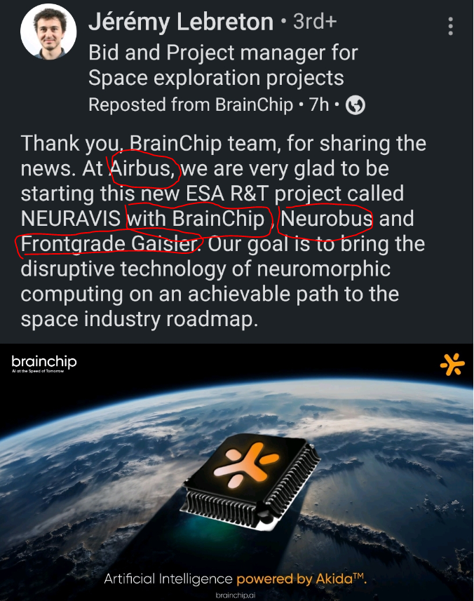 MIAM_Schwan's tweet photo. @BrainChip #BRN #Akida #Airbus #Neurobus #FrontgradeGaisler #ESA #AI #Orbit #neuromorphic #NEURAVIS πππ https://t.co/47kC9InK4h
