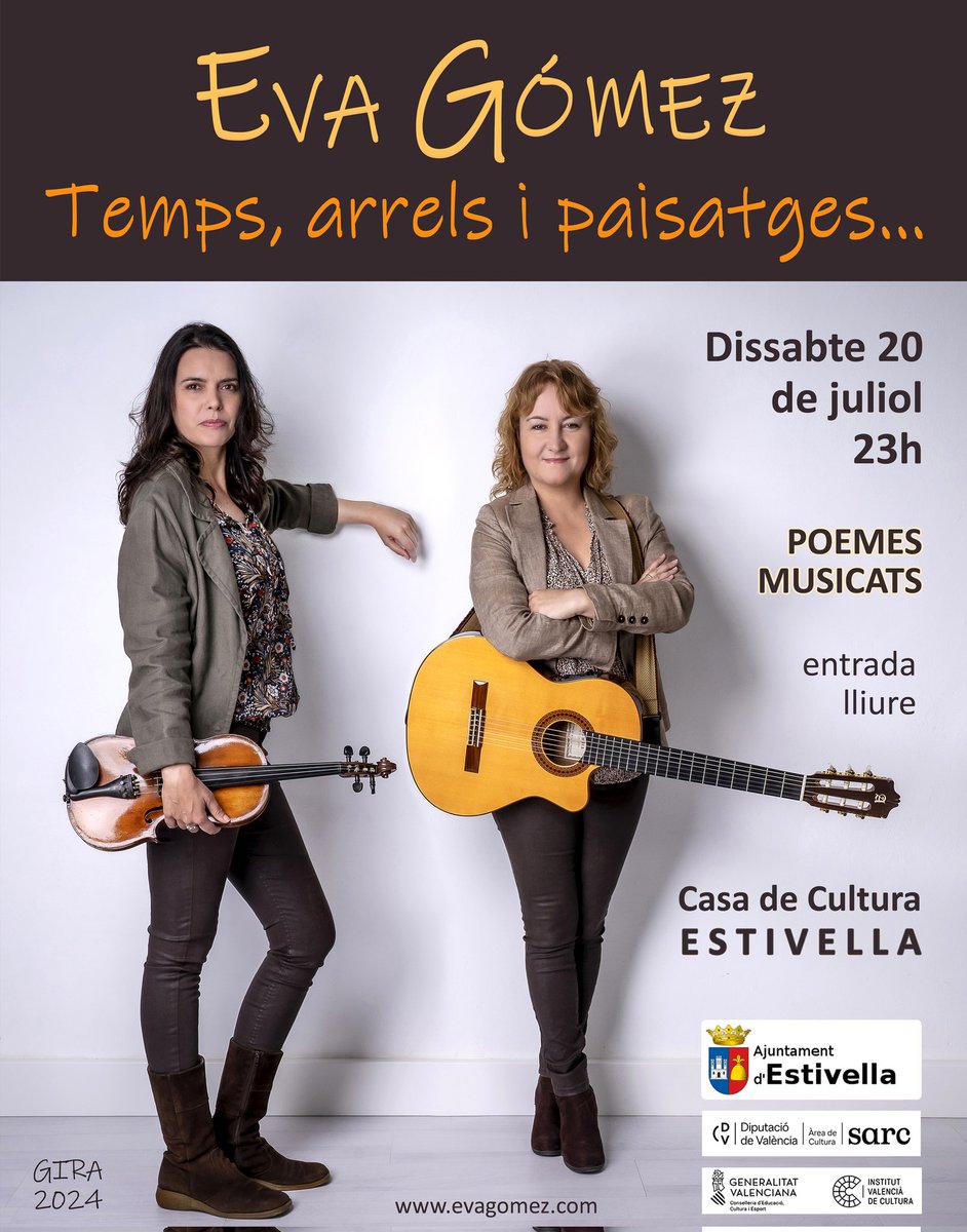 Hui a Estivella, 23h. Casa de Cultura. "Temps, arrels i paisatges..." en directe de dalt a baix. Us esperem! <a href="/AjEstivella/">Ajuntament Estivella</a> <a href="/LauraMusicorda/">Laura Miñarro</a> <a href="/evagomezmusica/">Eva Gómez</a>