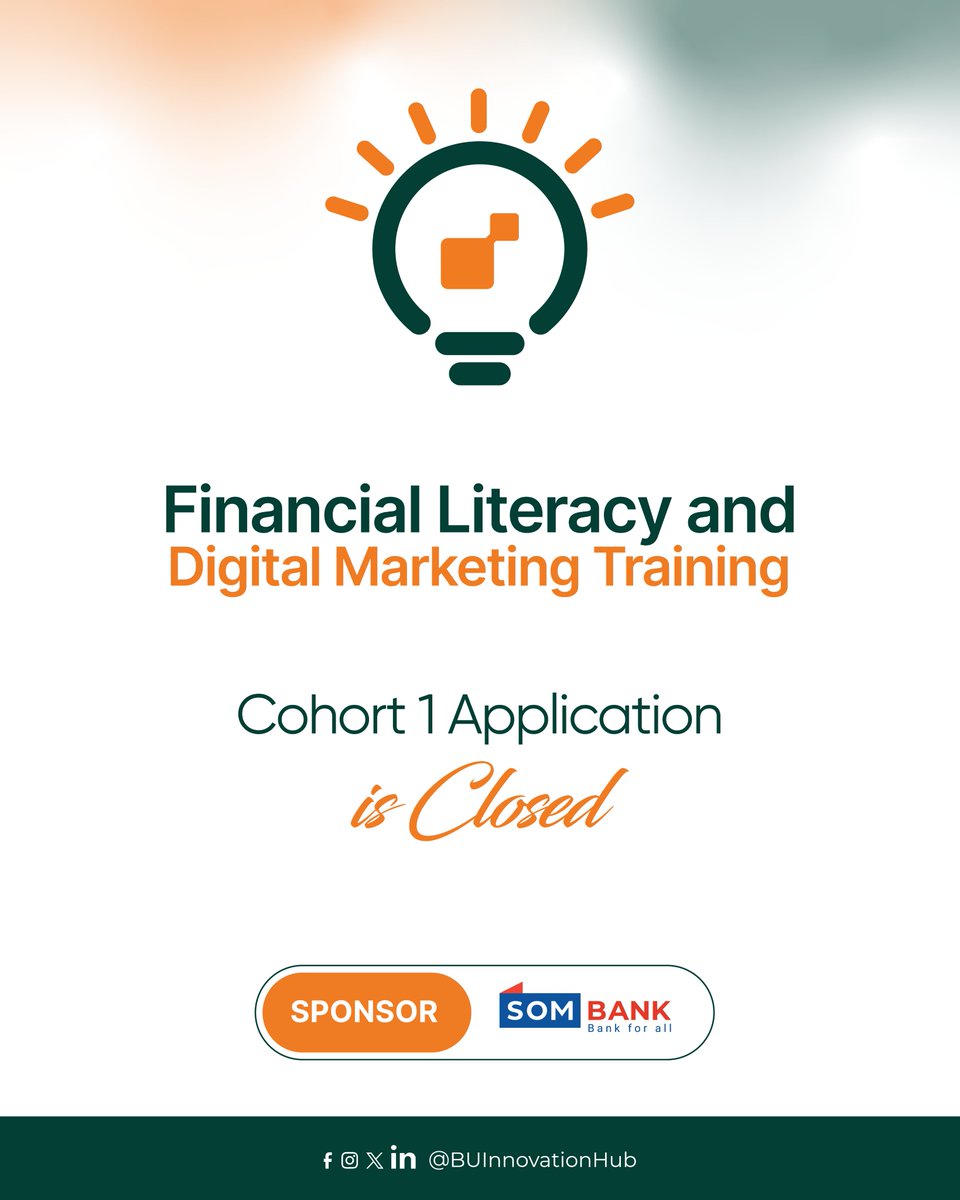Cohort One Applications Now Closed

Look forward to the other application periods opening soon!

Sponsored by SomBank.
#digitalmarketing #buinnovationhub #Sombank