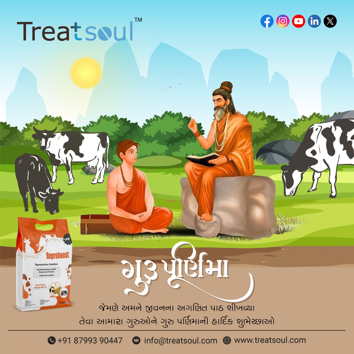 treatsoulpharma's tweet photo. ગુરુપૂર્ણિમાના આ પાવન અવસર ઉપર તમામ ગુરુઓને Treatsoul ની પુરી ટીમ તરફથી હાર્દિક શુભકામનાઓ!

#Gurupurnima #Festival #DairyFarming #CowHealth #Reproboost #HealthyCows #GujaratDairy #HappyCows #Treatsoul https://t.co/oMQ0InG3je