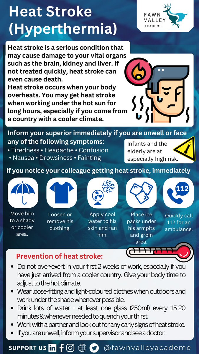 FawnValley's tweet photo. 🌡️🥵⚠️
Heat Stress Prevention 

#heatstress #heatprevention #kuwaitschools #safetytraining #kuwaitoilcompany #supportsafeworkplace  #expatsinkuwait  #newkuwait #safetytraininginkuwait  #سيفتي #q8fitness #asspkuwait #heat #hse https://t.co/tI0oxIkhzX