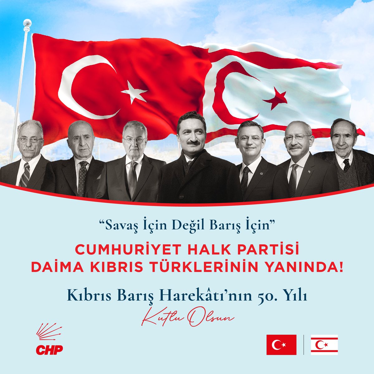 herkesicinCHP's tweet photo. Kıbrıs Barış Harekâtı’nın 50. yıl dönümünde harekâtın mimarı merhum Başbakanımız Bülent Ecevit’i, KKTC'nin Kurucu Cumhurbaşkanı Rauf Denktaş’ı ve şehitlerimizi minnetle anıyoruz. https://t.co/kzr2CaFEIT