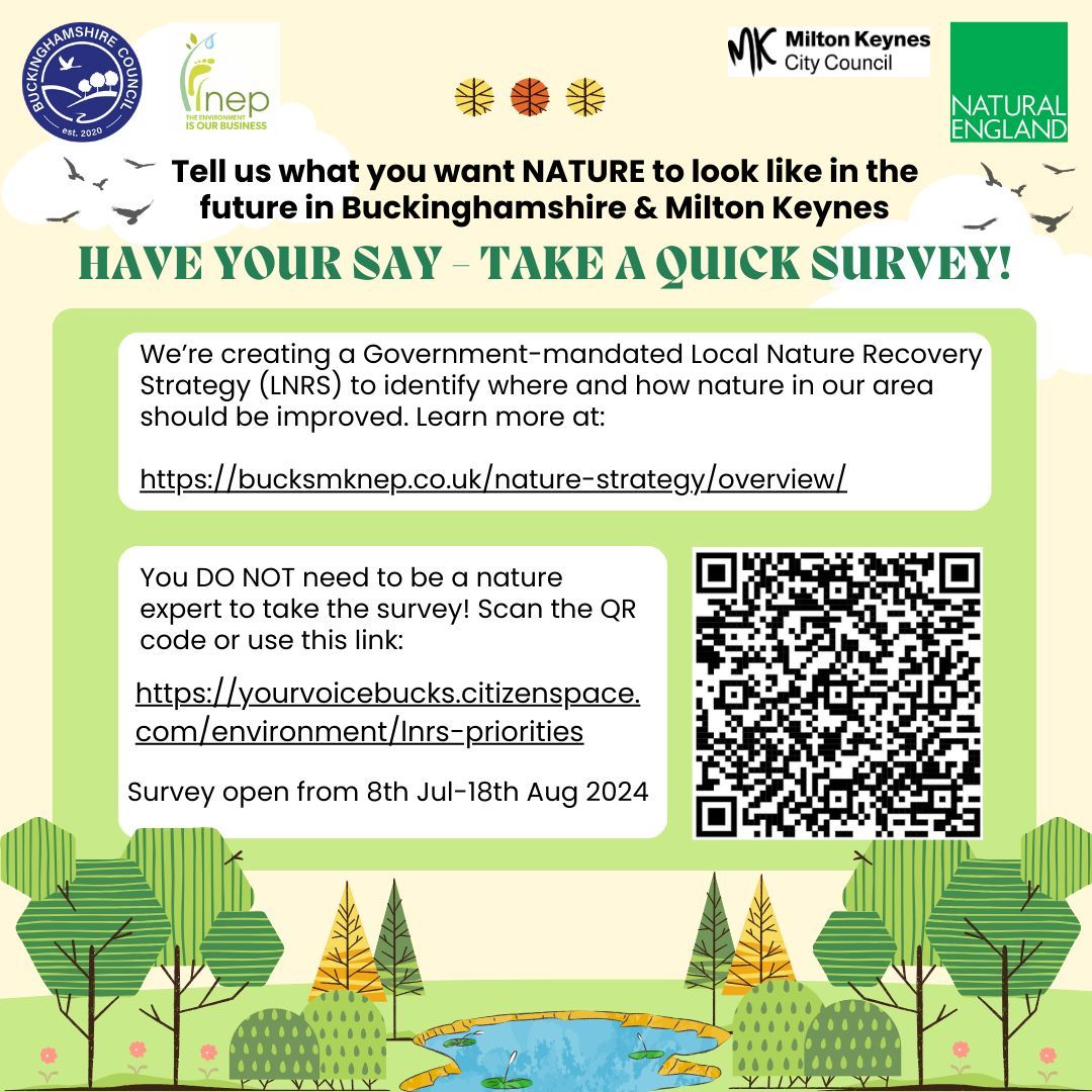 HAVE YOUR SAY on the future of nature in Buckinghamshire! Take the survey and identify where and how nature in our area should be improved. Follow the link below to find out more.

buff.ly/3Y55Epi