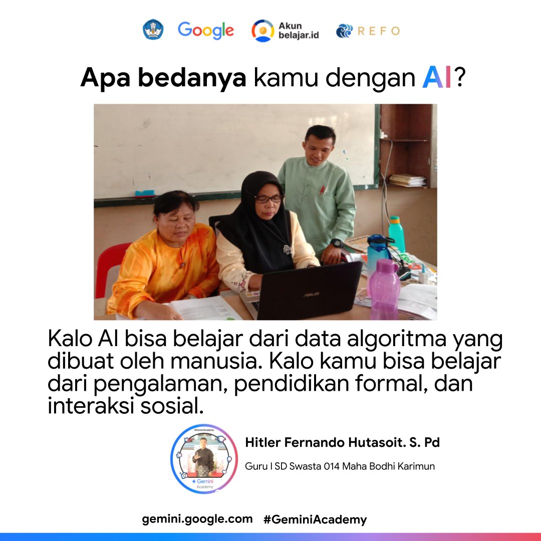 hitlerfernando5's tweet photo. Apa bedanya Kamu dengan AI ?

Berikan jawaban mu dikolom komentar ya...

#GeminiAcademy
@refoindonesia
@googleindonesia https://t.co/ThvuRimCS4