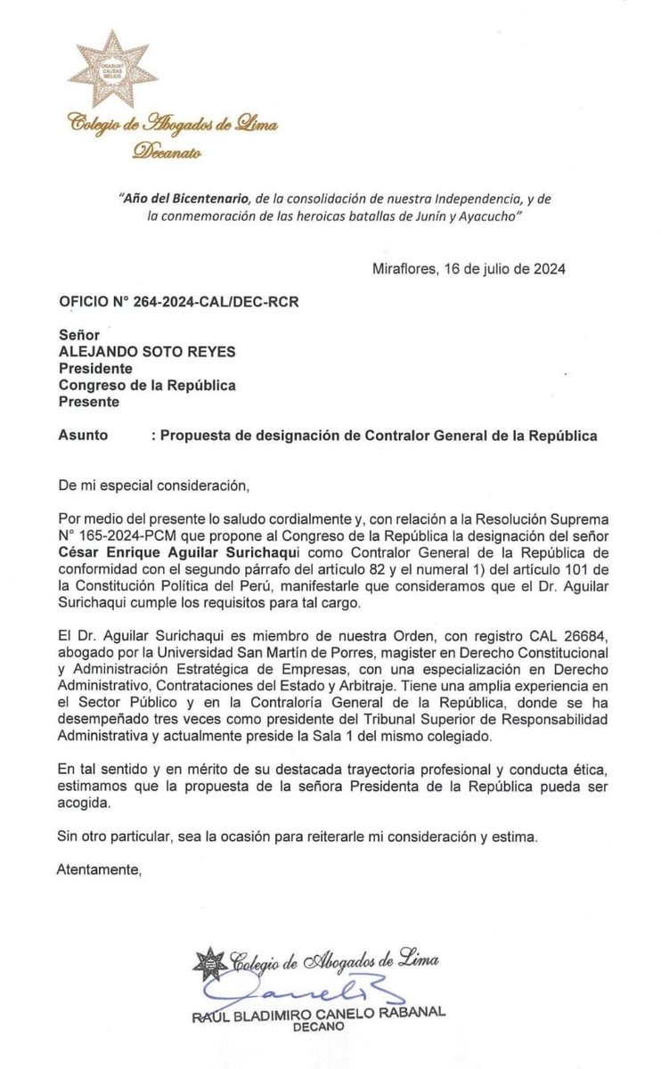 SINTRACGR1's tweet photo. Al @congresoperu se le pone en conocimiento el apoyo y respaldo  que el candidato a Contralor, Abg. César E. Aguilar Surichaqui, ha recibido de diversos colegios profesionales, mismo que debería ser valorado por la subcomisión evaluadora y comisión permanente. https://t.co/7Y00HNGRXl