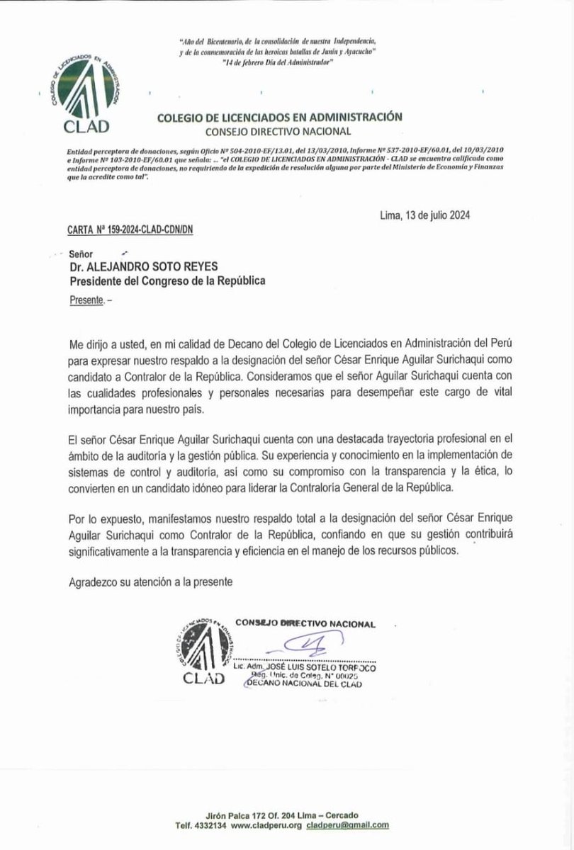 SINTRACGR1's tweet photo. Al @congresoperu se le pone en conocimiento el apoyo y respaldo  que el candidato a Contralor, Abg. César E. Aguilar Surichaqui, ha recibido de diversos colegios profesionales, mismo que debería ser valorado por la subcomisión evaluadora y comisión permanente. https://t.co/7Y00HNGRXl