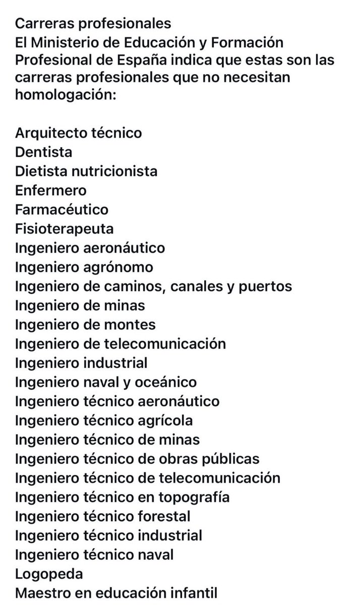 Dentro de esas listas encontramos profesiones como fisioterapeuta, médico, enfermero, ingeniero entre otras. Insólito!