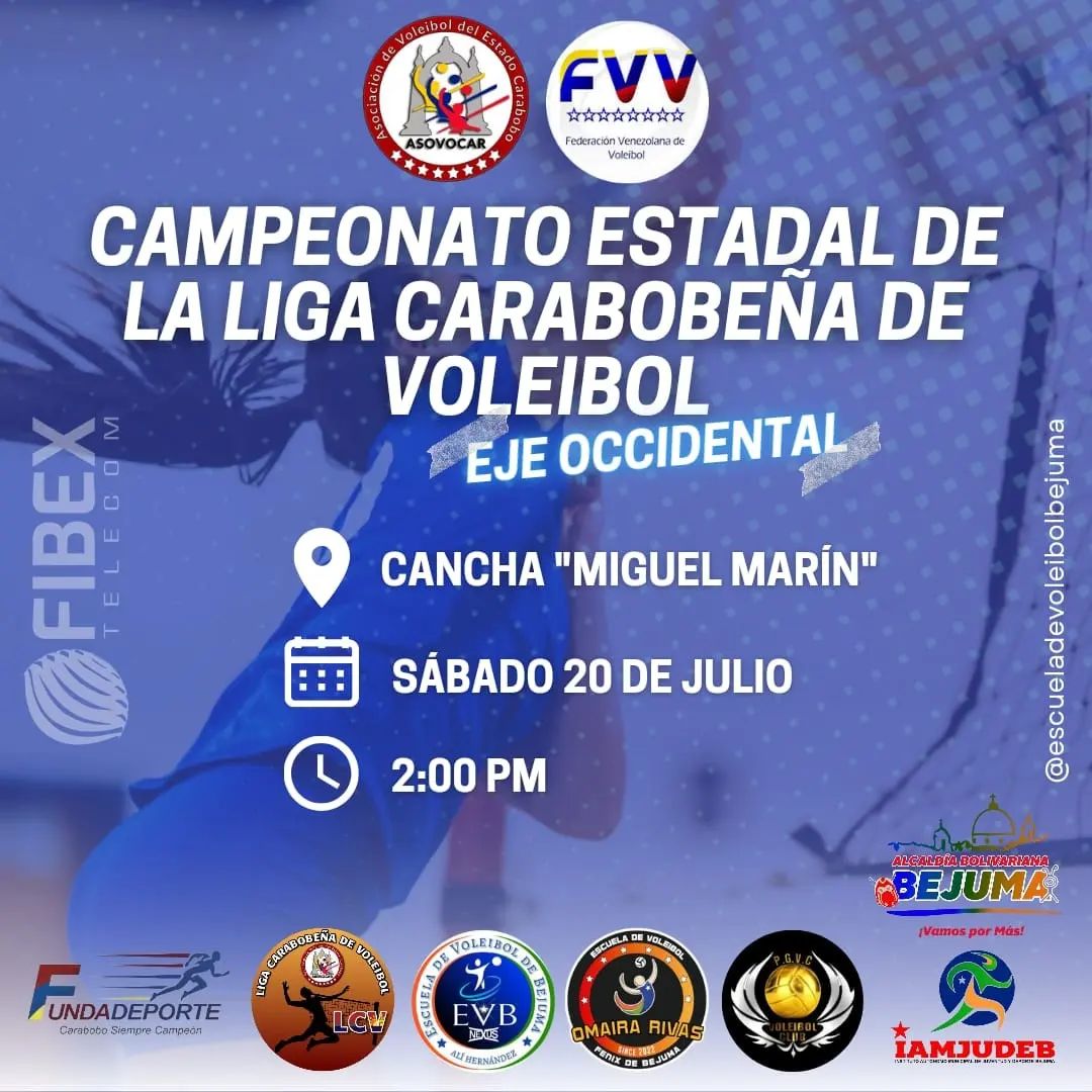 Fundadeporte invita al Campeonato Estadal de la Liga Carabobeña de Voleibol 2024 
fundadeporte.gob.ve/carabobo/campe…
#Deportes #Bejuma #20Jul