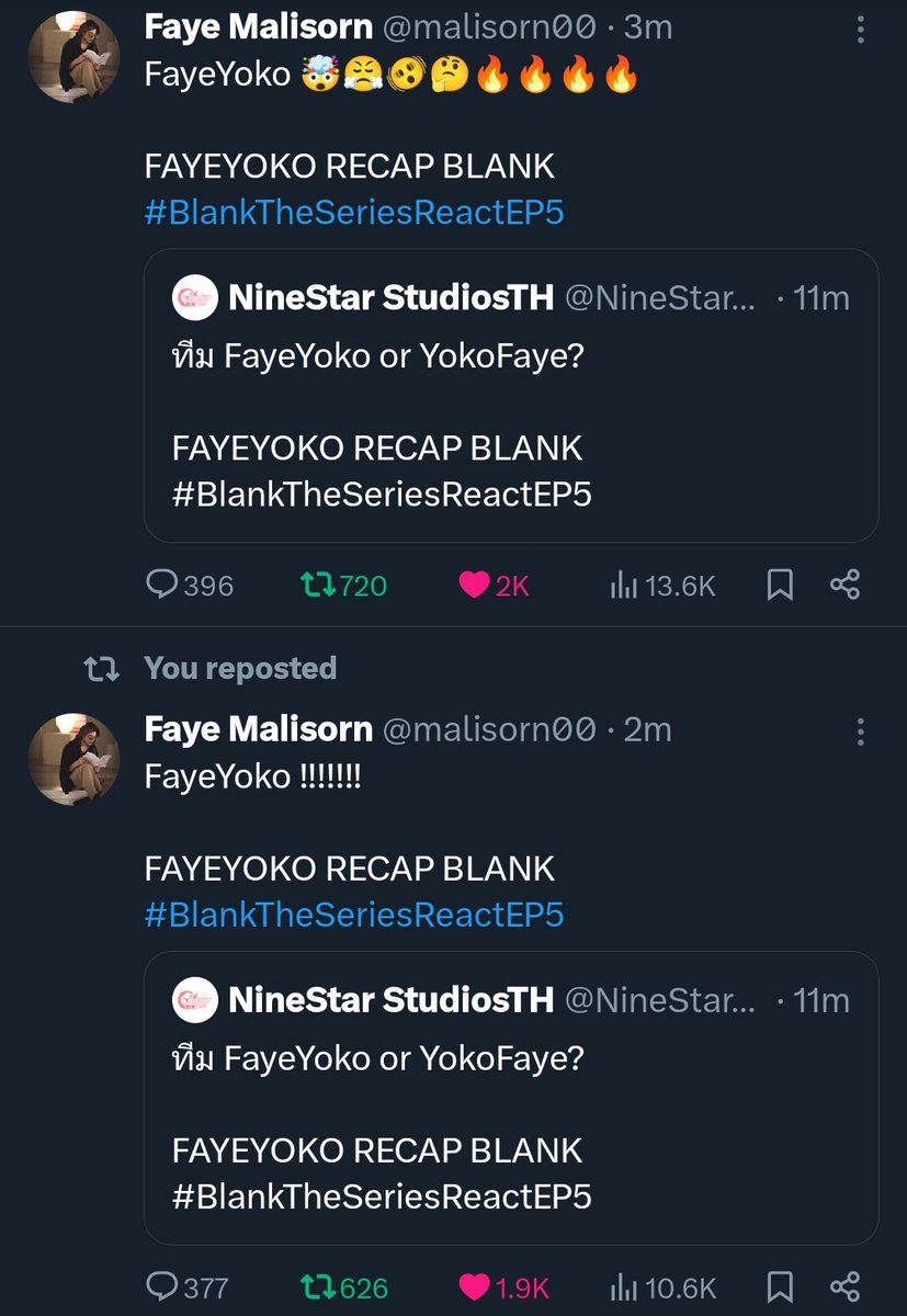TheSapphicThing's tweet photo. Faye fighting for her life she requoted FAYEYOKO 3X 😭

FAYEYOKO RECAP BLANK
#BlankTheSeriesReactEP5 https://t.co/7h1svl2bKs