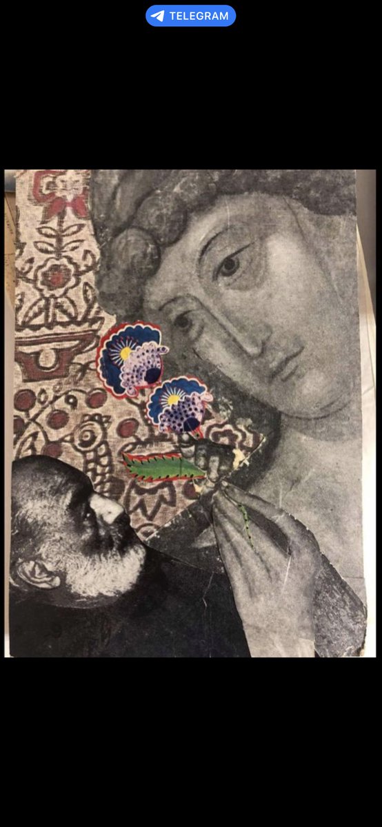 ukr_arthistory's tweet photo. Today we remember Sarkis Parajanyan (Serhii Parajanov), great artist and friend of 🇺🇦. This is his collage that he gave to Maria Prymachenko. We see her flowers and it probably could be portrait of their friendship. I’m trying to discover more about them. Parajanov is ❤️ https://t.co/YEln4u3LrL