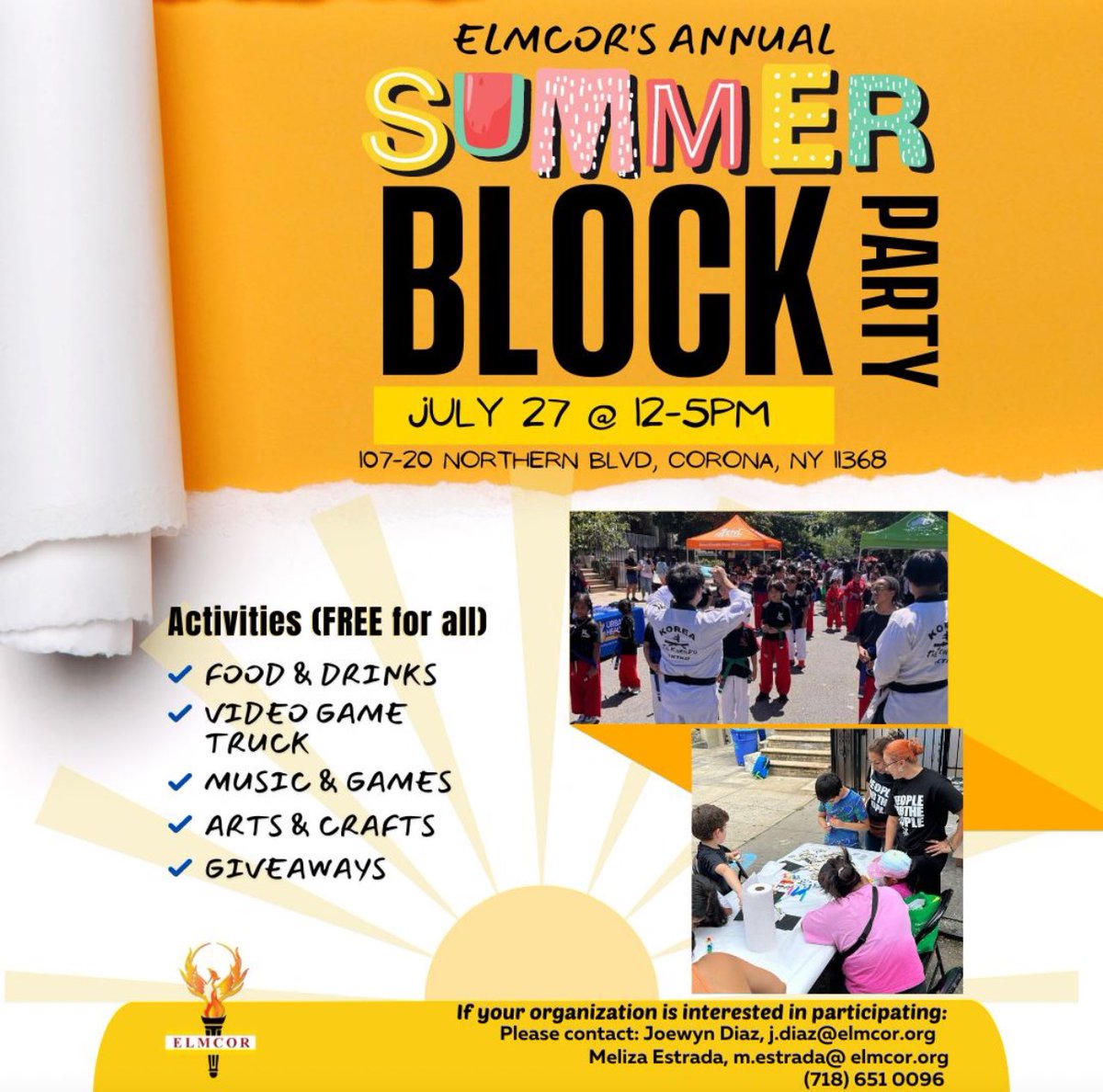 Join us for our Annual Summer Block Party on July 27th, 12 PM - 5 PM at our HQ 107-20 Northern Blvd, Corona, NY. Enjoy food, live music, activities, community resources, prizes, and more!