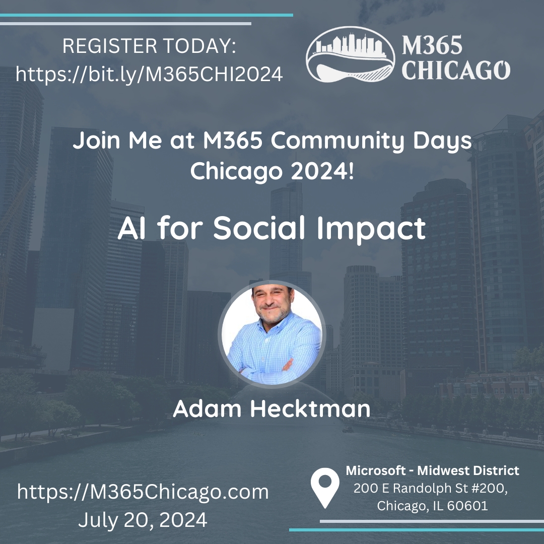 Our keynote with Adam Hektman is getting ready to kick off! "AI for Social Impact"  - Watch it live at bit.ly/M365CHI24KEY1 #M365Chicago #CommunityDays #CommunityRocks #CommunityLuv
