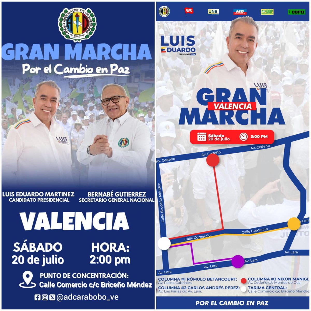 abetancourts's tweet photo. @ADVenezuelaa @profytecad @adsecgral_cbobo @adprofytec_cbo Invitan para la Gran Marcha #PorElCambioEnPaz HOY en Valencia a las 2pm en Calle Comercio/Briceño Mendez con Nuestro Candidato Presidencial @Luisemartinezh y Nuestro Sec Gral Ncal #AD @adbernabe .. #ADecoVotaPorAD . https://t.co/9mghqblTx3