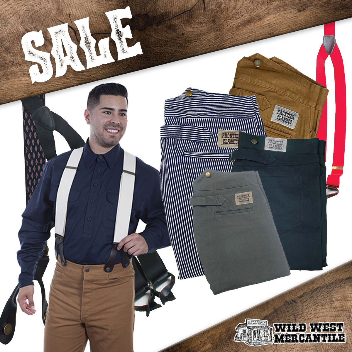 WWMERC's tweet photo. Stock up on Frontier Style Trousers & Suspenders & Save 🤠
Shop Sale: https://t.co/mj0TzVI2QV
#wildwestmercantile #oldwest #wildwest #westernwear #frontierclassics #singleactionshootingsociety #roughrider #rangewear #1880s #cowboyclothes https://t.co/FfloAy6LmT