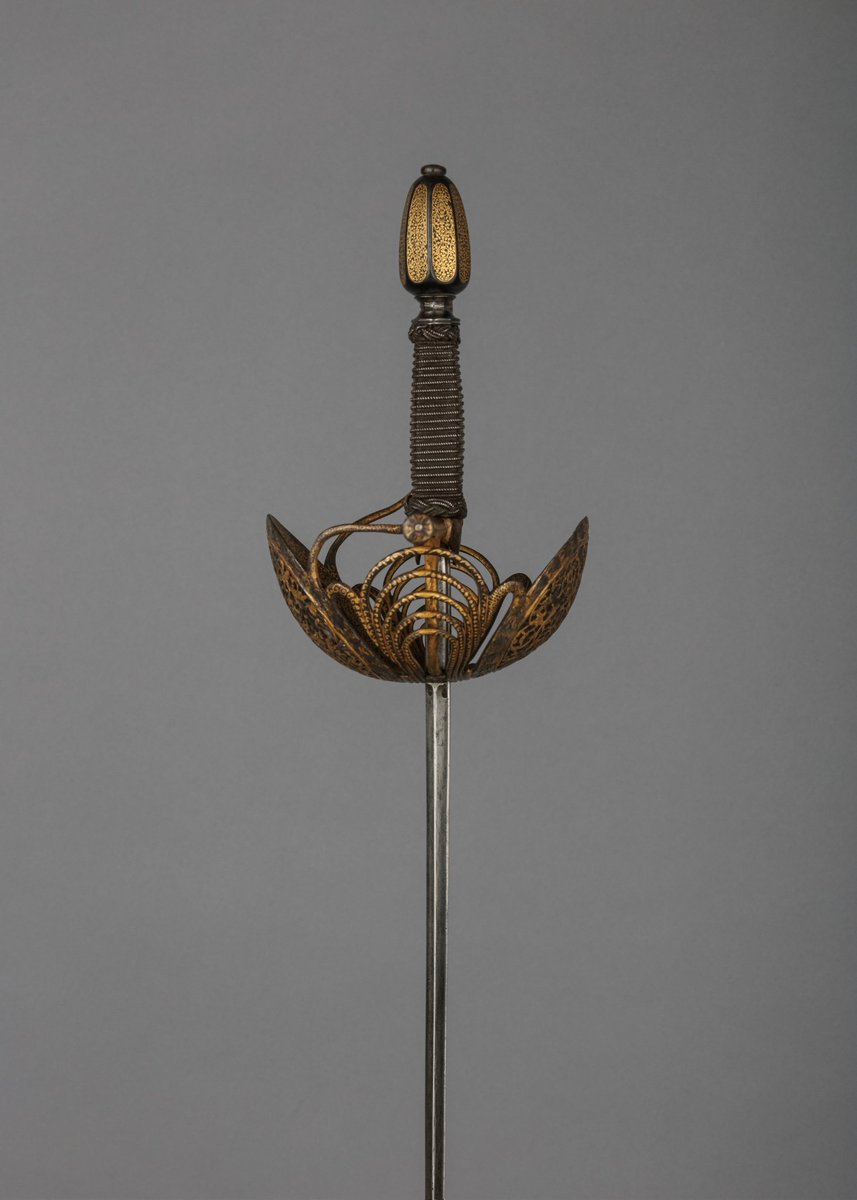 A beautiful black and gilt Cup-hilt #Rapier,

OaL: 44.6 in/113.3 cm
Blade Length: 36.8 in/93.5 cm
Width: 11.1 in/28.3 cm
Depth: 5 in/12.7 cm
Weight: 2.1 lbs/963.9 g

#Italy, ca. 1650, housed at the <a href="/metmuseum/">The Metropolitan Museum of Art</a>

#weapons #sword #earlymodern #themet #metmuseum #art #history