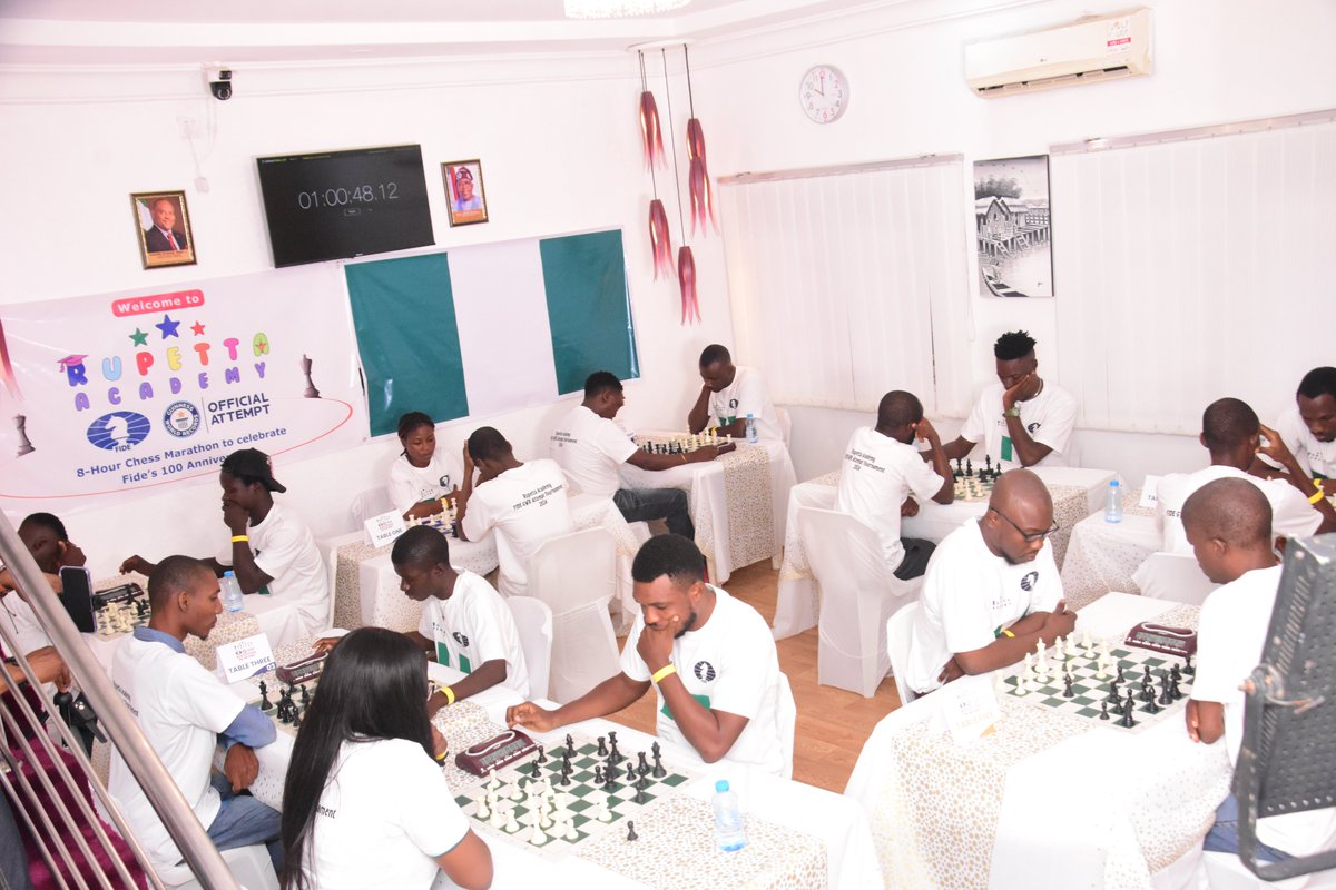 RupettaAcademy's tweet photo. Historic moment! Rupetta Academy is currently attempting to break the Guinness World Record for the longest chess marathon! Huge thanks to
@FIDE_chess
for the incredible support. #WorldChessDay #ChessMarathon #GWR
@GWR
@RupettaAcademy https://t.co/OXMUrGAnza