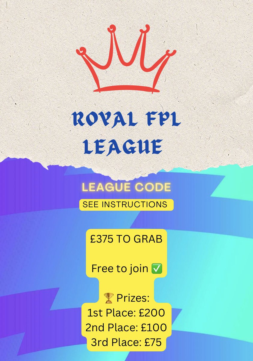 FPL Macmanaman (@macmanamanfpl) on Twitter photo £375 TO GRAB👇👇👇
👑🔥 2024/25 Royal FPL League:
Free to join ✅
🏆 Prizes:
1st Place: £200
2nd Place: £100
3rd Place: £75
📝 To qualify for prizes:
1. Like and Retweet this post
2. Follow <a href="/MacmanamanFpl/">FPL Macmanaman</a>
3. Comment your Team Name
4. Receive the league code via DM
🙌🙌 £375 TO GRAB👇👇👇
👑🔥 2024/25 Royal FPL League:
Free to join ✅
🏆 Prizes:
1st Place: £200
2nd Place: £100
3rd Place: £75
📝 To qualify for prizes:
1. Like and Retweet this post
2. Follow <a href="/MacmanamanFpl/">FPL Macmanaman</a>
3. Comment your Team Name
4. Receive the league code via DM
🙌🙌