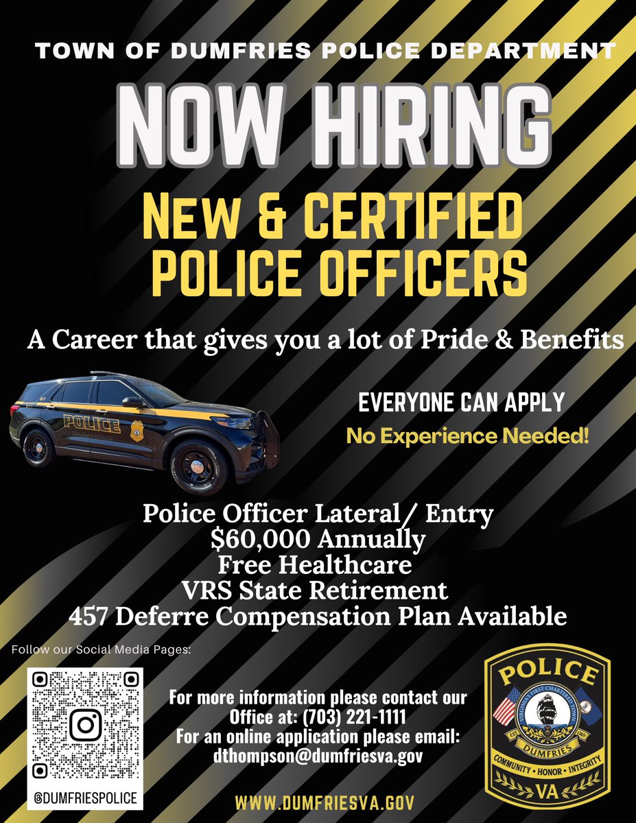#TDPD NOW HIRING!
New &amp; Certified Police Officers.