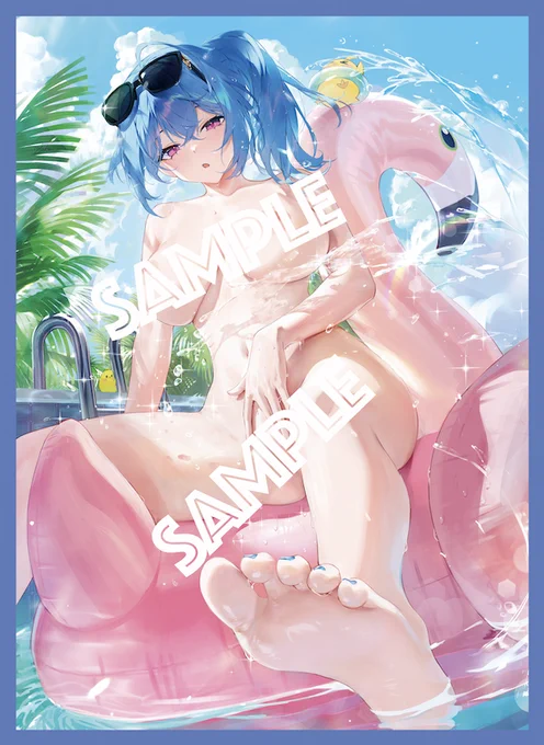 C104/エア夏コミ 新作発表④ セントルイス(R18) の スリーブ(一部が光ってます) や プレイマットになります! イラストレーターは haku() 様です。  ※プレイマットはフルアート版と横版の2種類があります。 