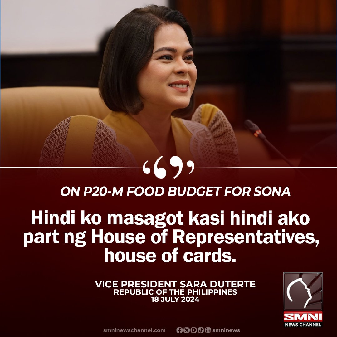 smninews's tweet photo. House of Representatives, a house of cards?

VP Sara sa kontrobersyal na P20M budget para sa #SONA2024 https://t.co/kJlZu0GRhZ
