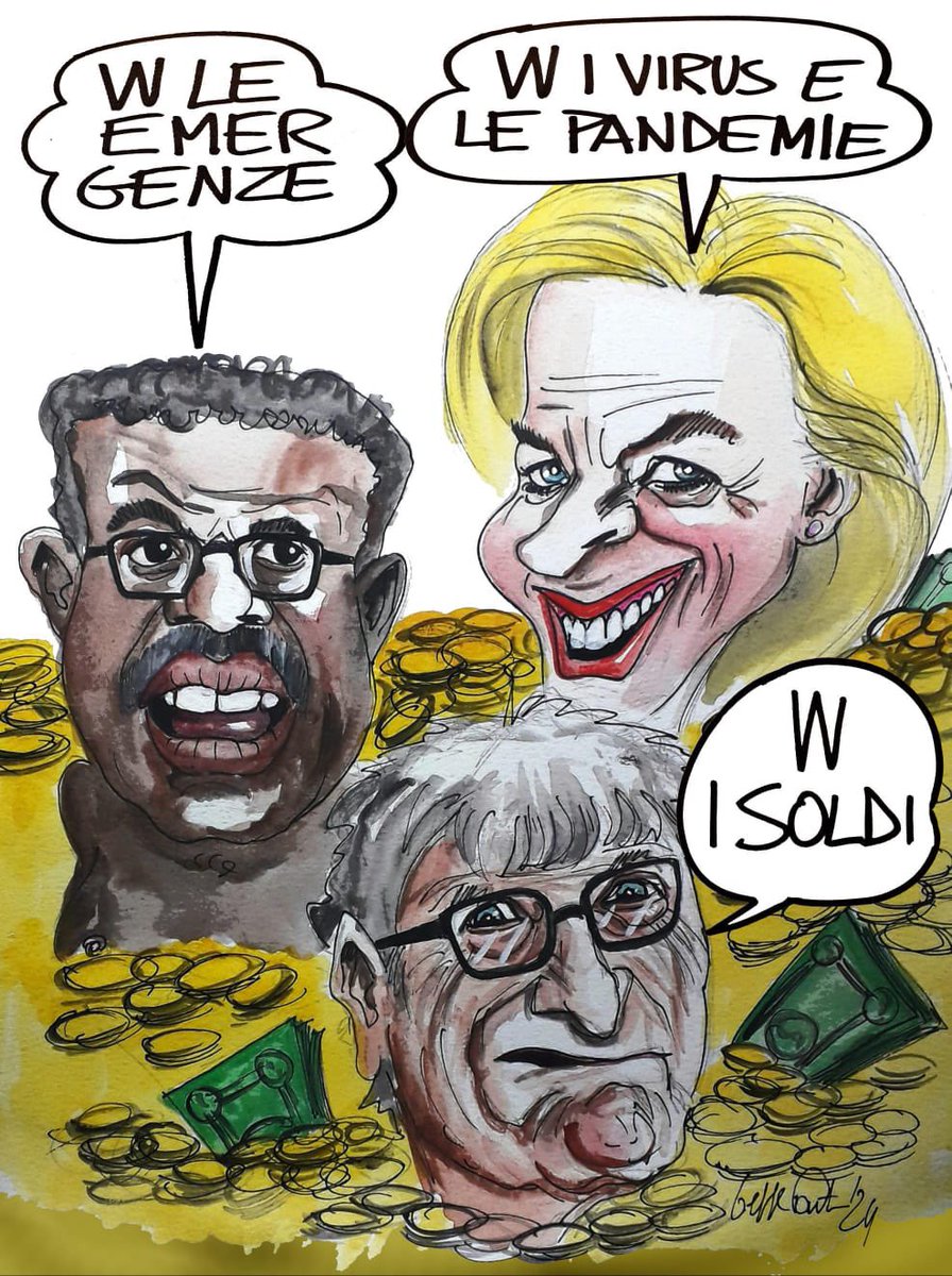 RaffaellaRegoli's tweet photo. La “Banda Bassotti” by @beppefantin 
Dal mio ultimo libro 📕 I PADRONI DELL’OMS

#UrsulaVonDerLayen #BillGates #TedrosGhebreyesus https://t.co/nPvZMT7DsT