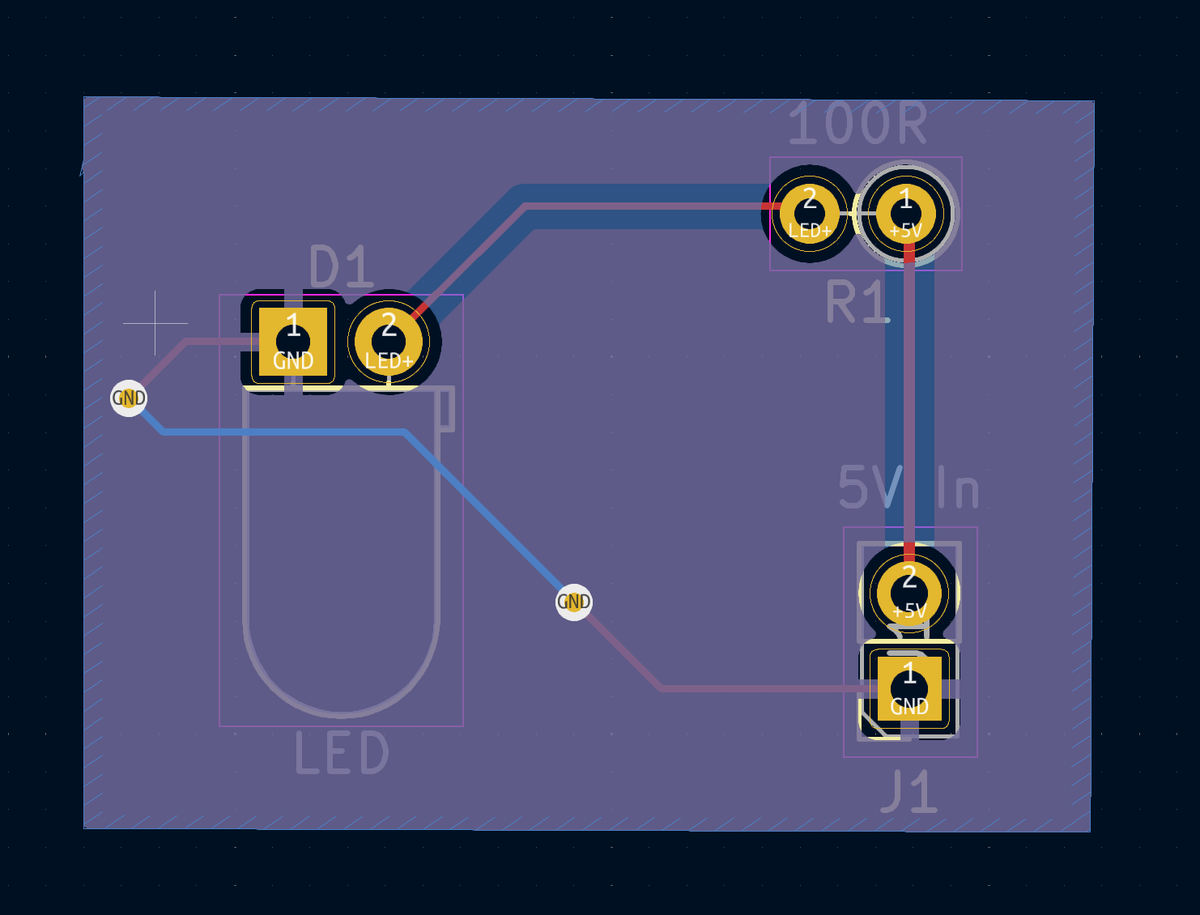 Prakkks_'s tweet photo. #LSPPDay50  
Today I started learning PCB designing.  I worked on routing and connecting components for a simple circuit. Excited to see it come to life! 
#PCBDesign #Electronics #Maker
 #60DaysOfLearning #LearningWithLeapfrog https://t.co/NKlNt5dxpe