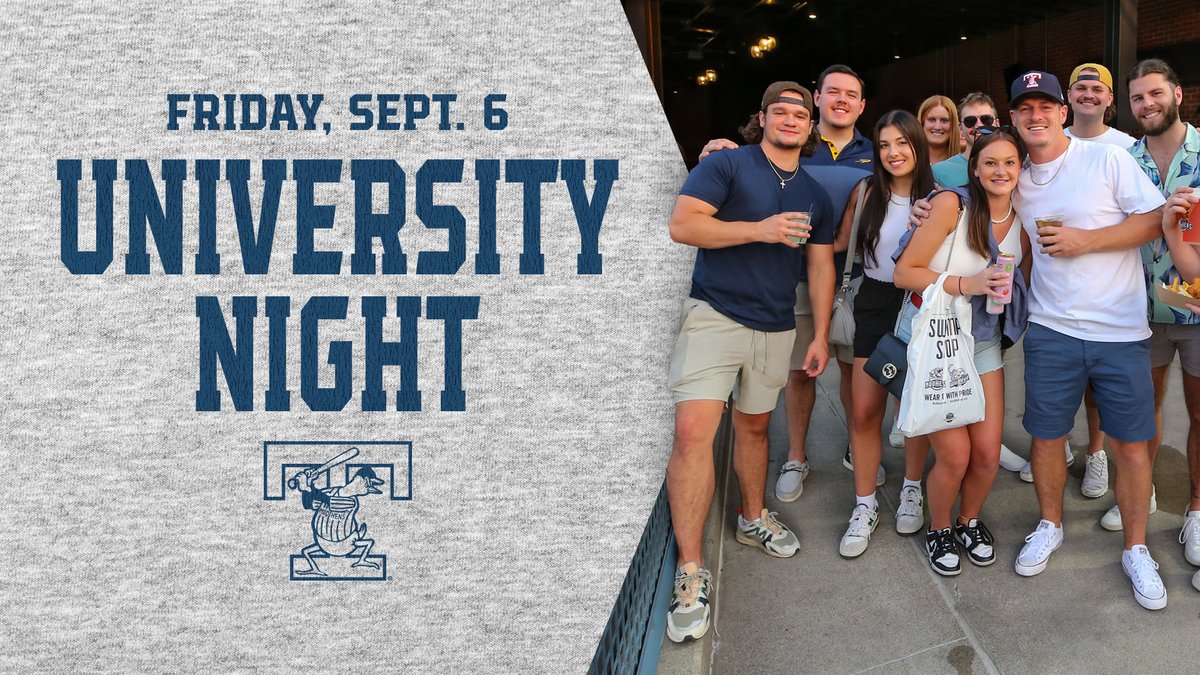 MudHens's tweet image. We&apos;re inviting all college students and alumni to University Night on Friday, September 6! 

Attend our job fair, mix and mingle with alumni and other students, and more. 🏫

🎟️: bit.ly/mh_university