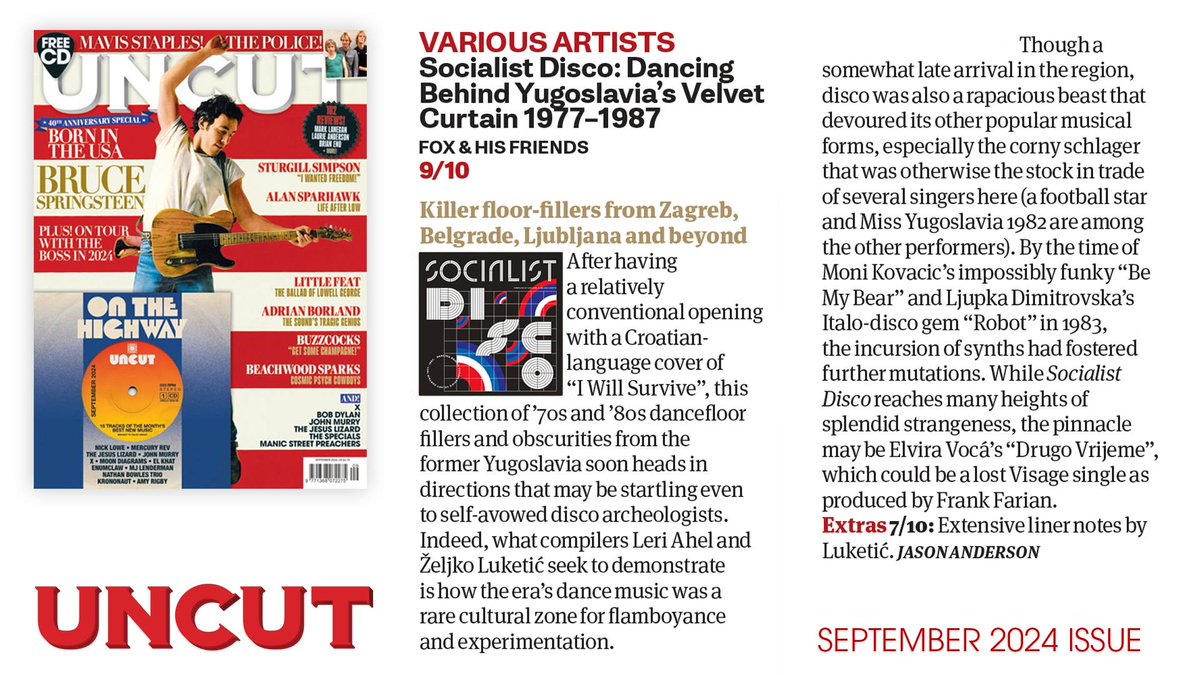 Fox&HisFriends (@foxandhisfriend) on Twitter photo Uncut Magazine (09/2024) piÅ”e o kompilaciji 'Socialist Disco: Dancing Behind Yugoslavia's Velvet Curtain 1977-1987' i daje visoku ocjenu 9/10. Hvali njen "splendid strangeness". Izabire dragu nam Elviru VoÄu, Ljupku i Moni kao vrh (iako mu je sve vrh) w/ <a href="/LeriAhel/">Mutant Disco Radio Show</a> <a href="/zluketic/">Zeljko Luketic</a> Uncut Magazine (09/2024) piÅ”e o kompilaciji 'Socialist Disco: Dancing Behind Yugoslavia's Velvet Curtain 1977-1987' i daje visoku ocjenu 9/10. Hvali njen "splendid strangeness". Izabire dragu nam Elviru VoÄu, Ljupku i Moni kao vrh (iako mu je sve vrh) w/ <a href="/LeriAhel/">Mutant Disco Radio Show</a> <a href="/zluketic/">Zeljko Luketic</a>