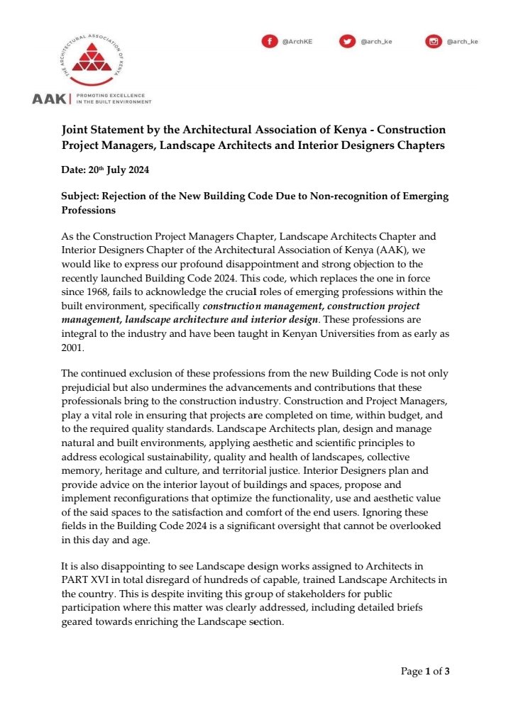 LandscapeArchKE's tweet image. This is our joint statement on the new #buildingcode.