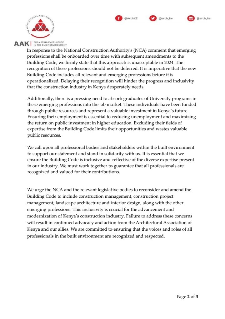 LandscapeArchKE's tweet image. This is our joint statement on the new #buildingcode.