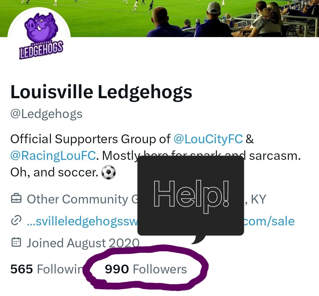 Ledgehogs's tweet photo. Alright, @loucityfc &amp; @RacingLouFC fans... we need your help to get to 1k! 

Please, like, comment &amp; share. #TenMore https://t.co/M880pGxNTj