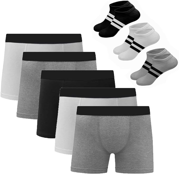 Kit 5 Cuecas Boxer Algodão c/Poliéster C5 + 3 Pares de Meias M9