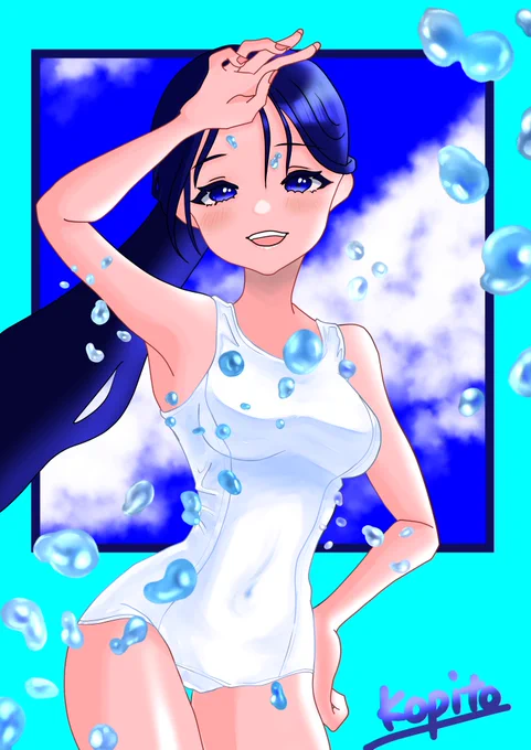リクエスト頂いたので、白スクVer.です#オリジナルイラスト 
