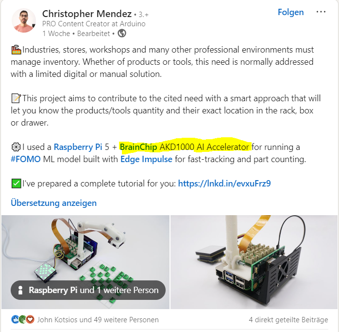 MIAM_Schwan's tweet photo. @BrainChip_inc #BRN #Akida #TENNs #AI #neuromorphic #Arduino #EdgeImpulse
https://t.co/HGakTrT396 https://t.co/VpKLo8eire