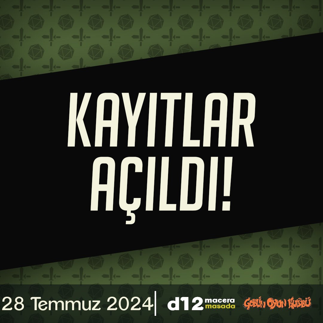 Temmuz ayının etkinliği için, kayıtlar şimdi herkese açıldı!

Masalar ve kayıt olmak için: d12macera.com/d12masada
