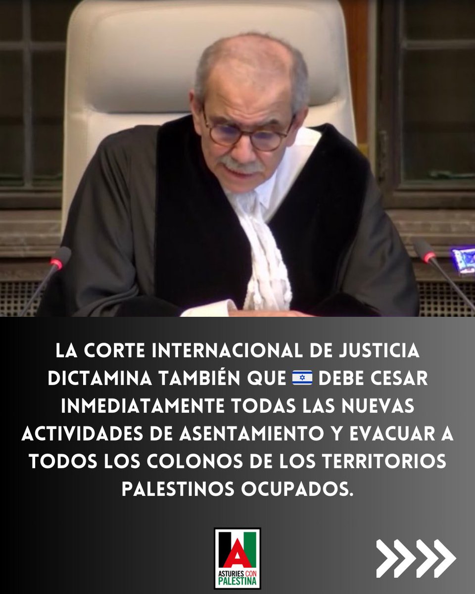 AstconPalestina's tweet photo. Día importante ayer en la Haya.
La Corte Internacional de Justicia establece que la ocupación israelí en los territorios palestinos es ilegal (qué sorpresa), exigiendo la retirada de la estructura ocupante. https://t.co/i5w4woq0uI