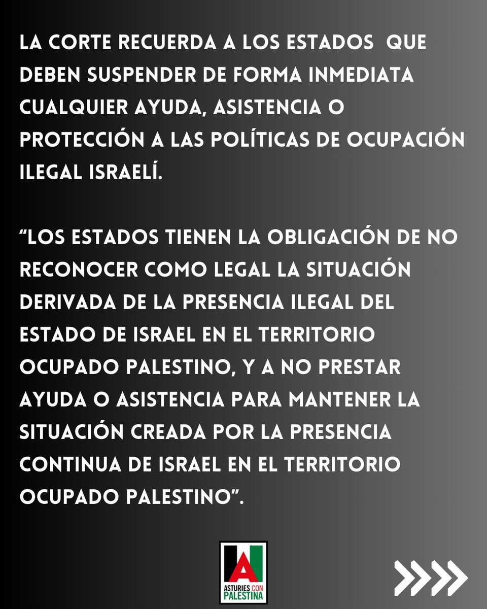 AstconPalestina's tweet photo. Día importante ayer en la Haya.
La Corte Internacional de Justicia establece que la ocupación israelí en los territorios palestinos es ilegal (qué sorpresa), exigiendo la retirada de la estructura ocupante. https://t.co/i5w4woq0uI