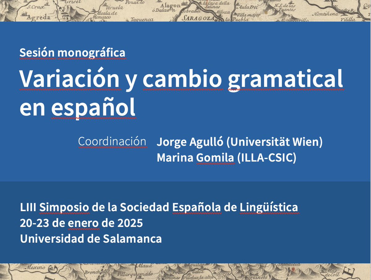 JorAgullo's tweet photo. Si trabajas sobre a) variación gramatical, b) variación dialectal o social, c) corpus o cualquier línea relacionada, este es tu panel.

📚  LIII Simposio de la Sociedad Española de Lingüística.
📍 Universidad de Salamanca (20-23 de enero de 2025). https://t.co/qAkfW3ODhU