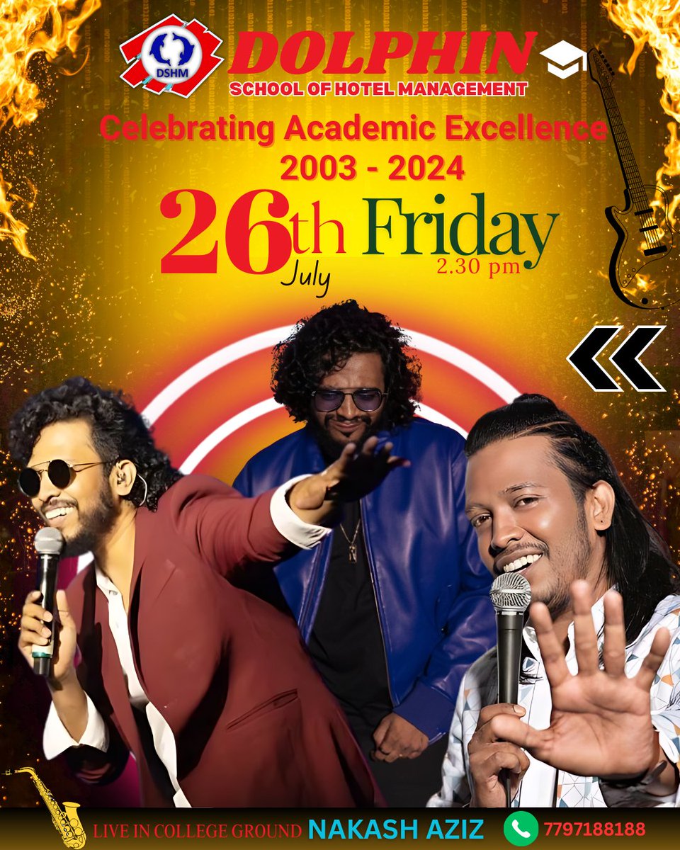 DSHM_INDIA's tweet image. ou are cordially invited to the 22nd Annual Social Programme at our college Dolphin School of Hotel Management on 26th July 2024 (Friday).Your Presence is highly solicited #collegeprograms #collegefest #college #students #singing #nakashaziz #22nfcollegefest #collegelife