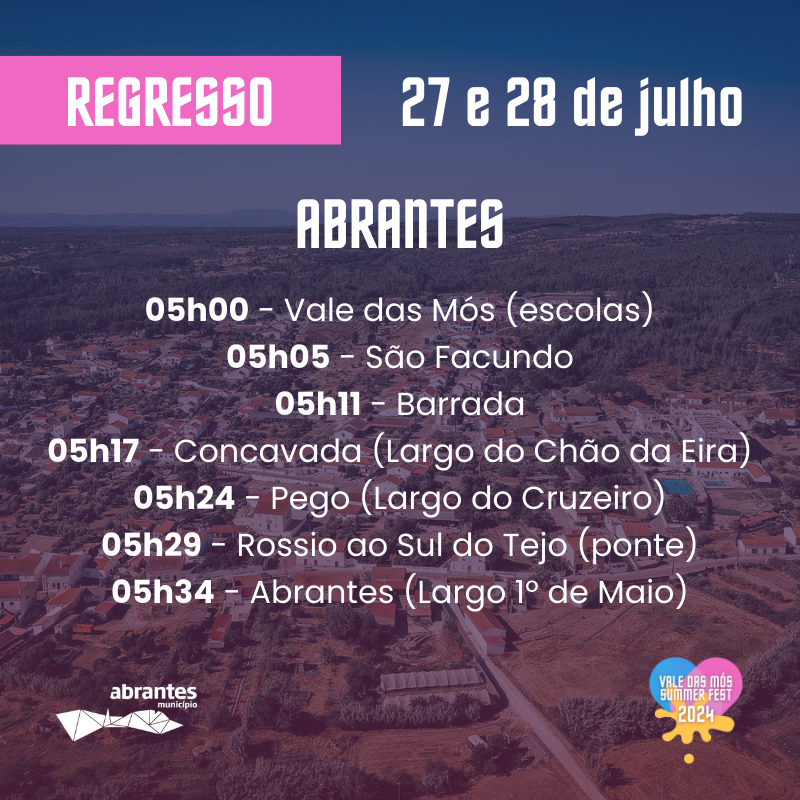 vdmsummerfest's tweet photo. 🚨 𝗔𝗯𝗿𝗮𝗻𝘁𝗲𝘀 𝗲 𝗣𝗼𝗻𝘁𝗲 𝗱𝗲 𝗦𝗼𝗿: 𝘁𝗿𝗮𝗻𝘀𝗽𝗼𝗿𝘁𝗲𝘀 𝗽𝗮𝗿𝗮 𝗼 𝗩𝗮𝗹𝗲 𝗱𝗮𝘀 𝗠ó𝘀 𝗦𝘂𝗺𝗺𝗲𝗿 𝗙𝗲𝘀𝘁 🚨

A organização do #vdmsummerfest irá disponibilizar um circuito de transportes de ida e regresso para o festival, em Abrantes e Ponte de Sor 🔥 https://t.co/nymRyTB2ol