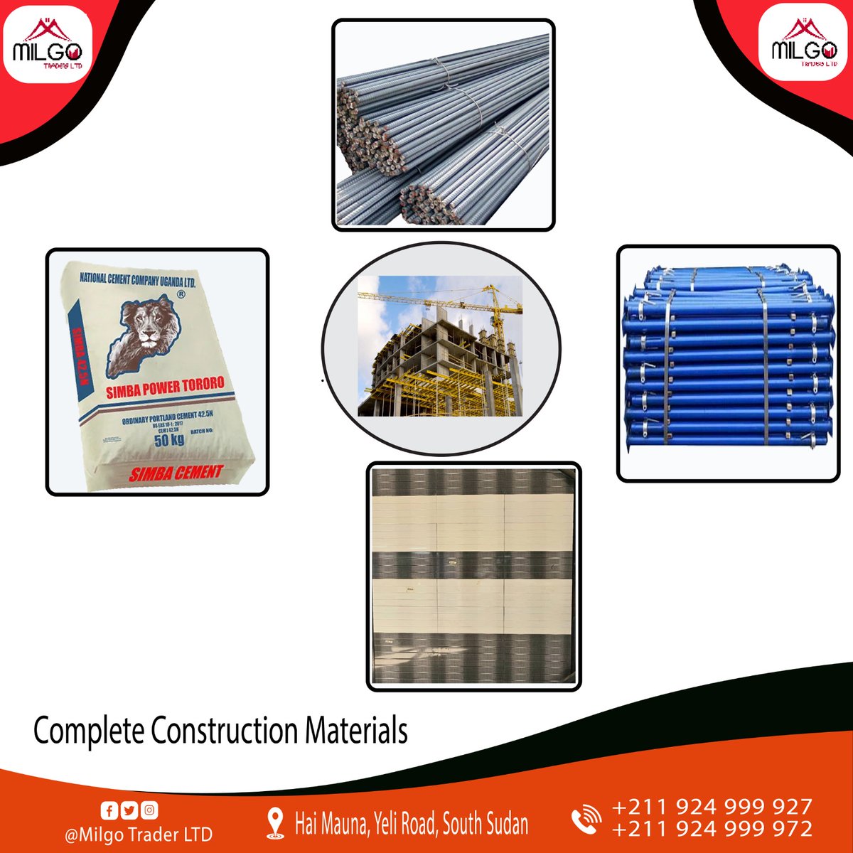 milgo_traders's tweet photo. Dear esteemed customers 

All construction Material are available at Milgo.
To get your order, please visit Milgo or 
📞 +211 924 999 927 +211924999972
#Milgo_is_the_Home_Quality for the accessories, matterial building, Mattress, Chairs and Agricultural tools. https://t.co/whBJkOP7ka