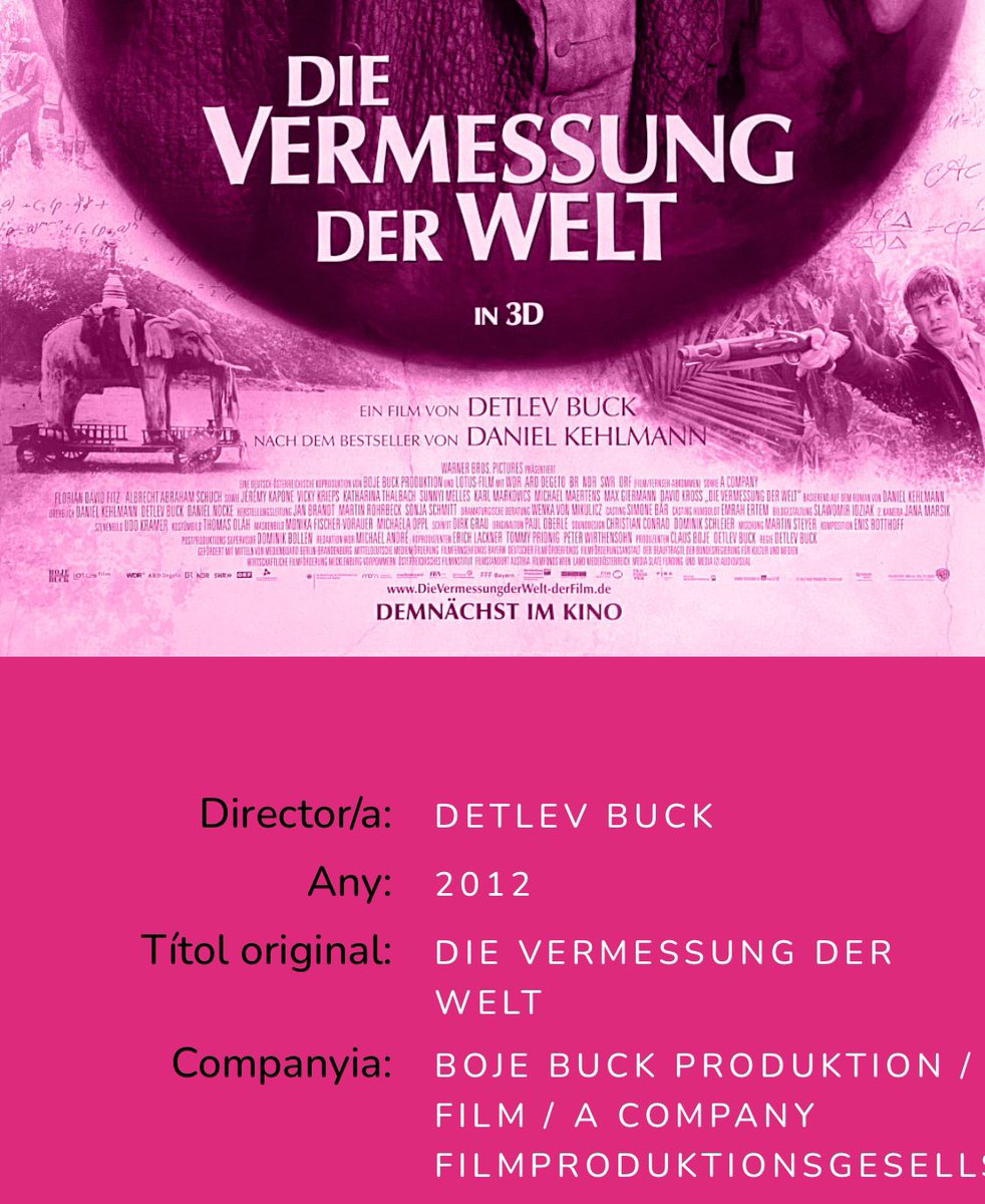 SerrallongaJ's tweet photo. #CiènciaICinemaAlMuseu #005
34 pel.lícules per a l’exposició #NaturaOCultura? del @museuciencies 

Tema: Posseir la #Natura
Títol: #DieVermessungDerWelt (#DetlevBuck, 2012)
Contingut: #jordiserrallonga (#MCMB #NatTV)

Link gratuït: https://t.co/hQeKSaj9kD

#ciencia #cinema #film https://t.co/JoQ4Q4ruJd
