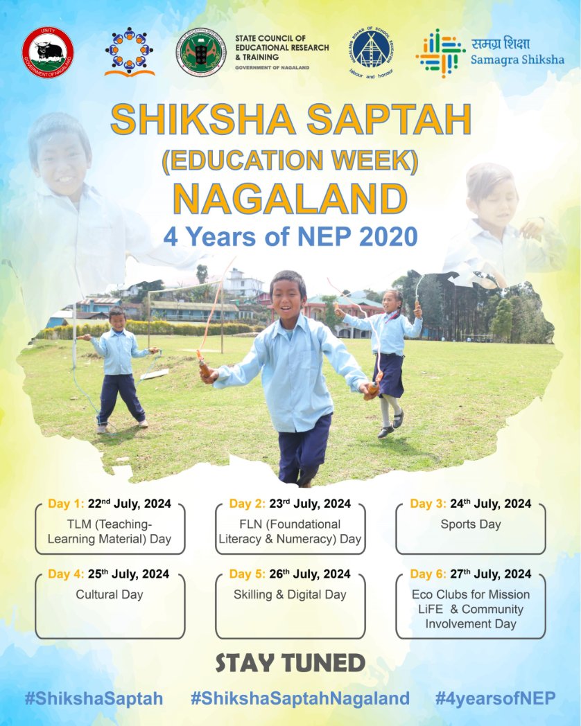 nectarnagaland's tweet image. Celebrating 4 years of National Education Policy (NEP) 2020, Shiksha Saptah (Education Week) Nagaland will commence from 22nd July to 27th July 2024.

#ShikshaSaptah #4yearsofNEP #ShikshaSaptahNagaland